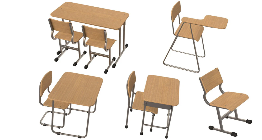School Desk collection 3D Model .c4d .max .obj .3ds .fbx .stl .blend 
