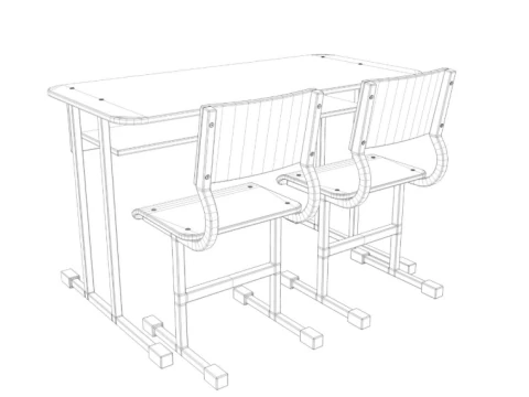 School Desk collection 3D Model