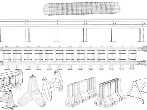 Kolekcja barier drogowych Model 3D