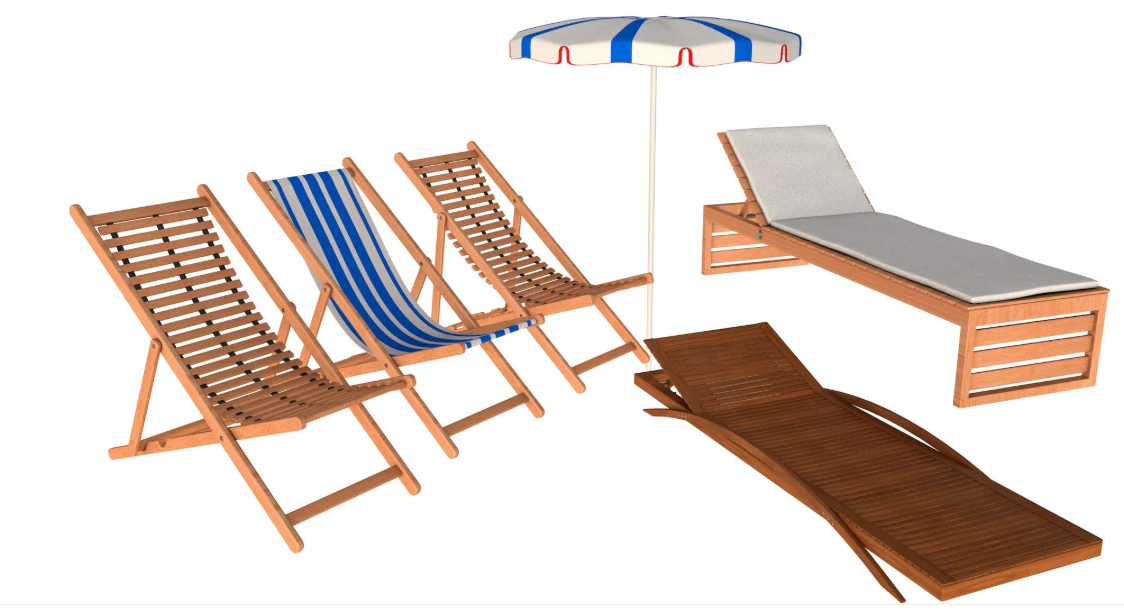 Beach chair Set 3D Model .c4d .max .obj .3ds .fbx .stl .blend 