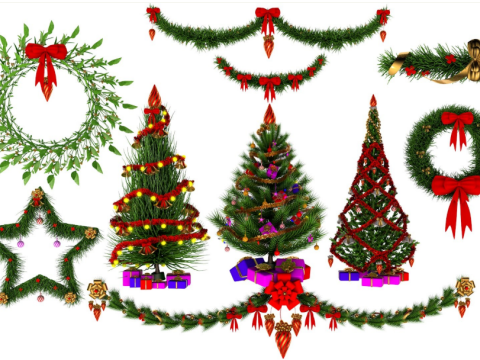 Christmas Wreath and christmas tree collection 3D 模型
