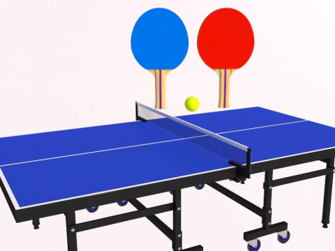 网球桌和网球拍 3D 模型