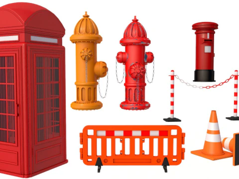 Kolekcja element&oacute;w ulicznych 3D Model 3D