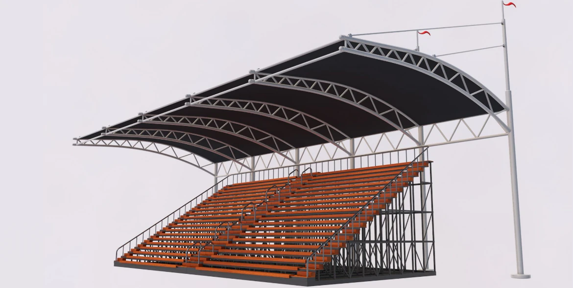 Bleacher With Canopy Shade 3D Model .c4d .max .obj .3ds .fbx .stl .blend