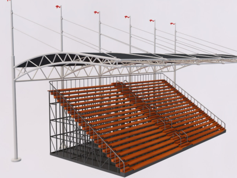 Bleacher With Canopy Shade 3D Model
