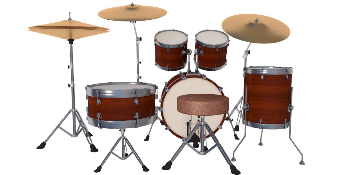 Acoustic Drum Kit 3D Model .c4d .max .obj .3ds .fbx .stl .blend 