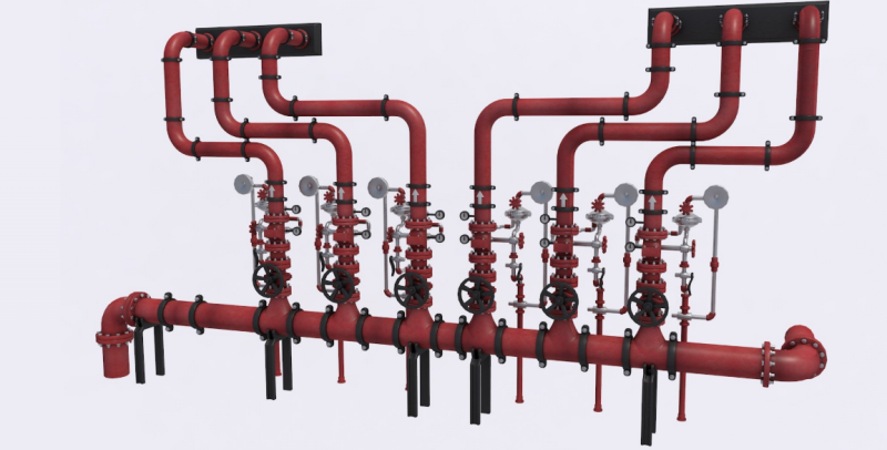 Industrial Multiple Vertical Pipes System 3D Model .c4d .max .obj .3ds .fbx .stl .blend