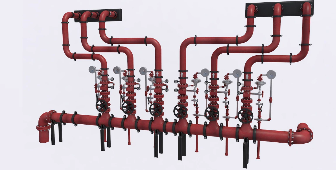 Industrial Multiple Vertical Pipes System 3D Model .c4d .max .obj .3ds .fbx .stl .blend 