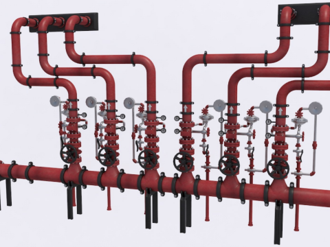 Industrial Multiple Vertical Pipes System 3D Model