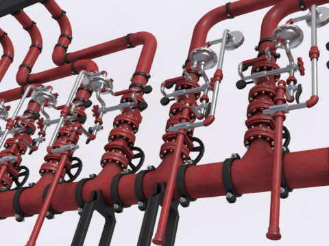 Industrial Multiple Vertical Pipes System 3D Model