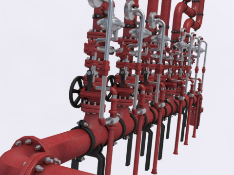 Industrial Multiple Vertical Pipes System 3D Model