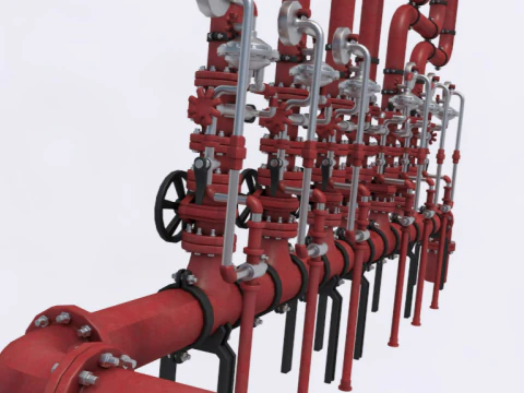 Industrial Multiple Vertical Pipes System 3D Model