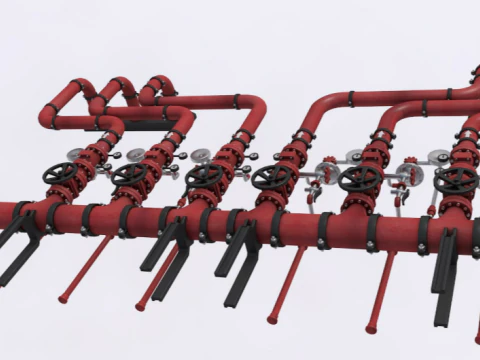 Industrial Multiple Vertical Pipes System 3D Model