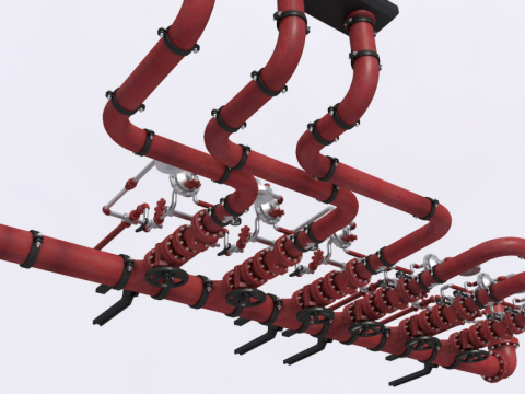 Industrial Multiple Vertical Pipes System 3D Model