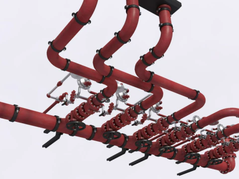 Industrial Multiple Vertical Pipes System 3D Model
