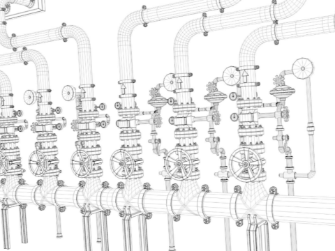 Industrial Multiple Vertical Pipes System 3D Model