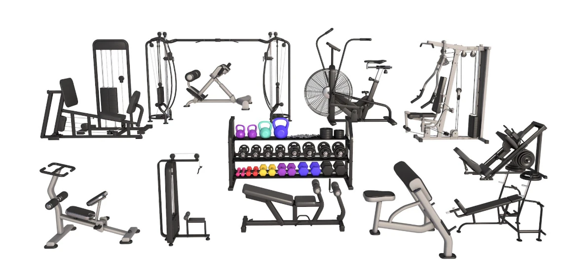 Gym Equipment Collection 3D Model .c4d .max .obj .3ds .fbx .stl .blend 