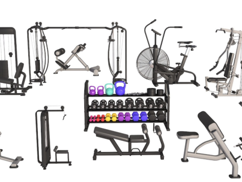 Gym Equipment Collection 3D 模型