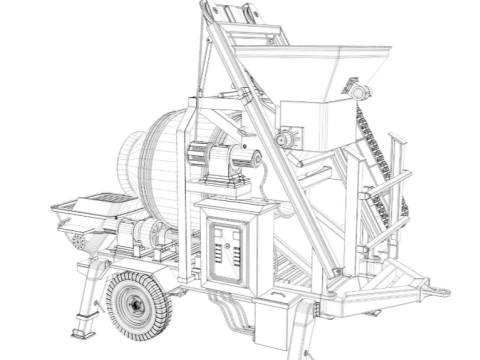 Portable Concrete Mixer Pump 3D Model
