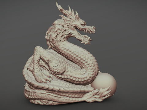 Chinese Guardian Dragon Sculpture STL for 3D Printing 3D Print Model