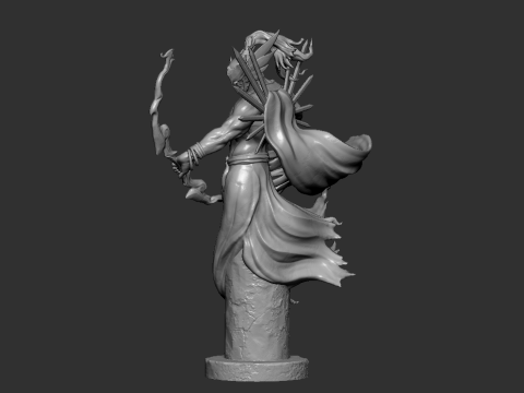 Fantasy Archer Warrior Statue STL 3D Printable Heroic Bowman Figure with Base 3D-printmodel