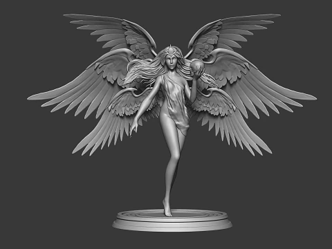 Graceful Angel Statue with Wings High-Detail 3D print model 3D Print Model