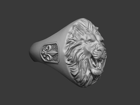Lion Head Signet Ring Roaring Majesty 3D Print Model 3D Print Model