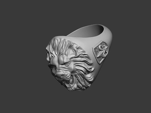Lion Head Signet Ring Roaring Majesty 3D Print Model 3D Print Model