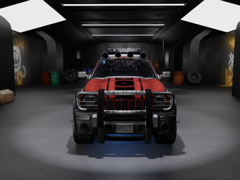 Survival 4x4 Vehicle Realistic 3D Asset Garage Scene 3D 모델