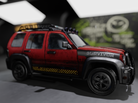 Survival 4x4 Vehicle Realistic 3D Asset Garage Scene 3D मॉडल