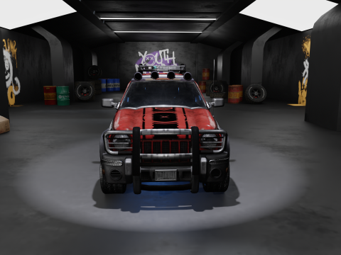 Survival 4x4 Vehicle Realistic 3D Asset Garage Scene 3D मॉडल