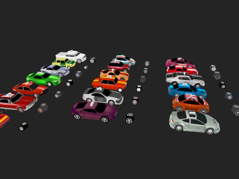 Low Poly Taxi Cars Pack 3D Model