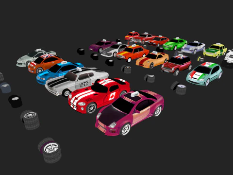 Low Poly Taxi Cars Pack 3D Model