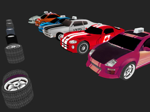 Low Poly Taxi Cars Pack 3D Model