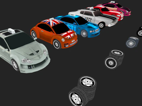 Low Poly Taxi Cars Pack 3D Model