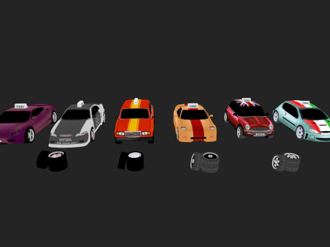 Low Poly Taxi Cars Pack 3D Model