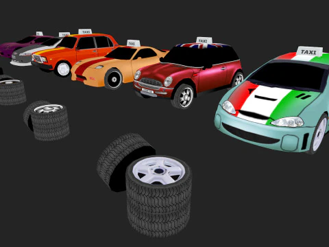 Low Poly Taxi Cars Pack 3D Model
