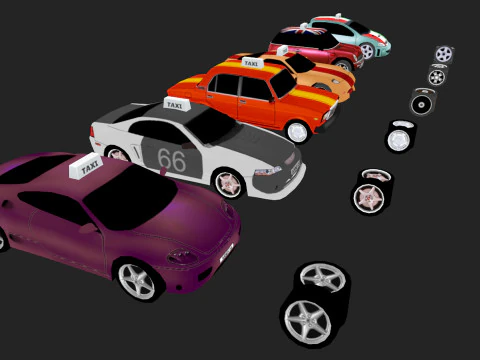 Low Poly Taxi Cars Pack 3D Model