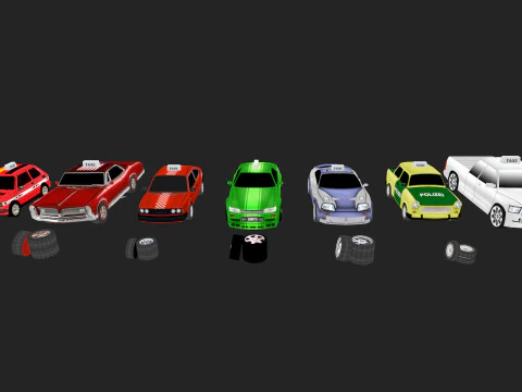 Low Poly Taxi Cars Pack 3D Model