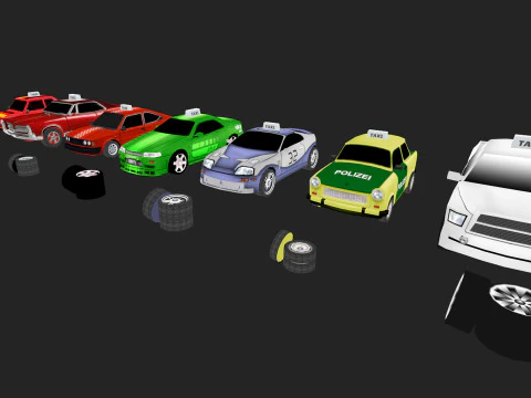Low Poly Taxi Cars Pack 3D Model
