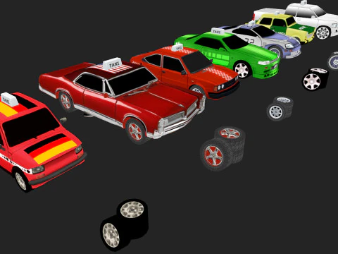 Low Poly Taxi Cars Pack 3D Model