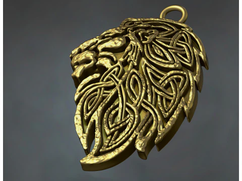 Celtic Braided Lion Head Pendant 3D Print Model