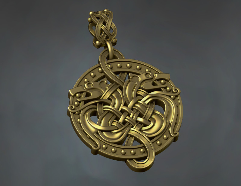 Celtic Dragon Braided Pendant 3D Baskı Modeli .c4d .max .obj .3ds .fbx .stl .blend