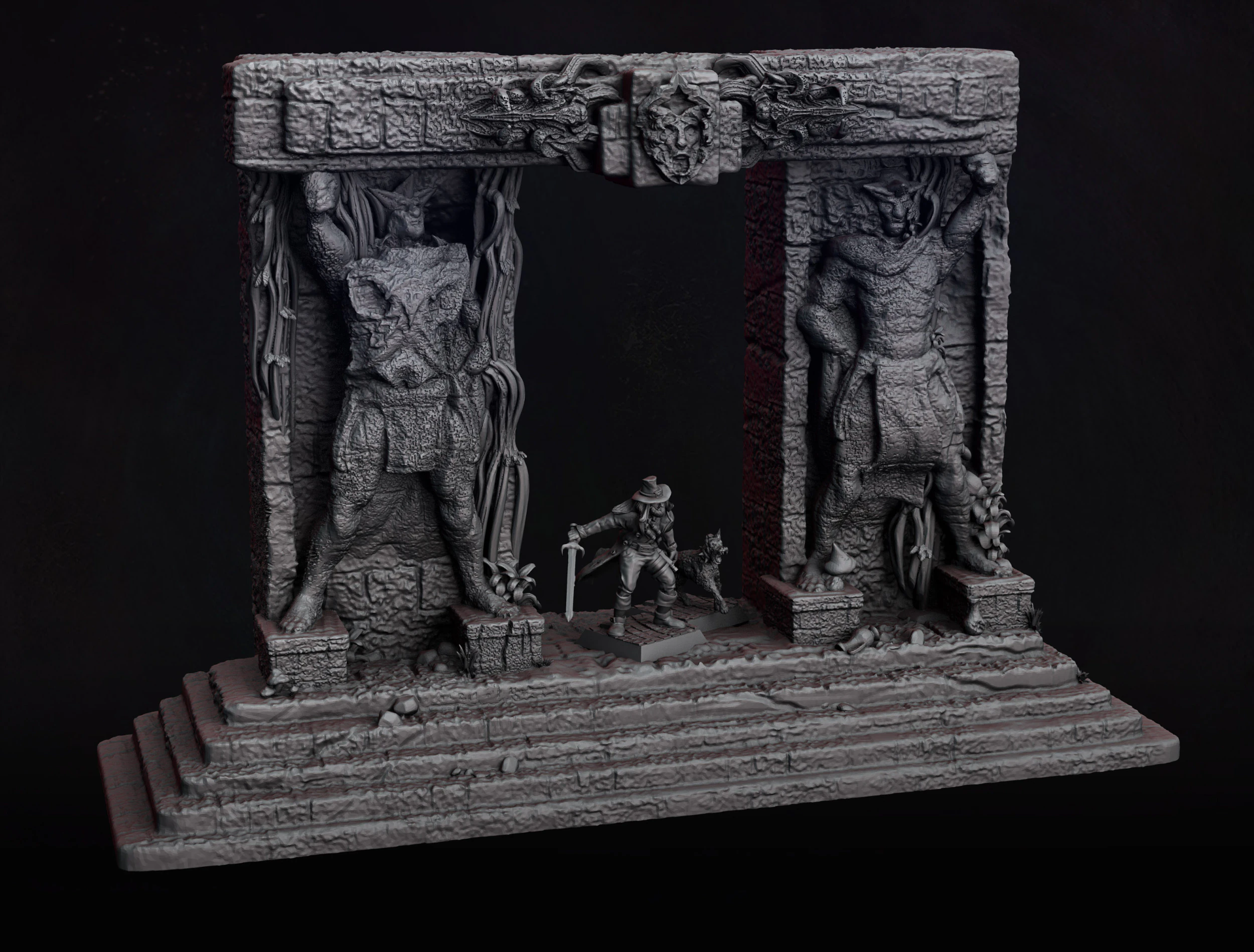 Ancient Gate 3D Print Model .c4d .max .obj .3ds .fbx .stl .blend 