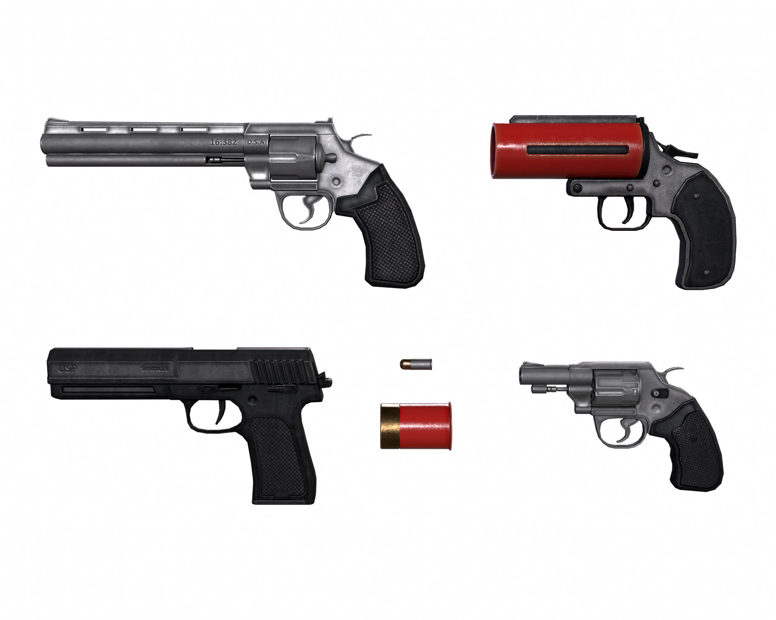 Insieme della pistola Modello 3D .c4d .max .obj .3ds .fbx .stl .blend