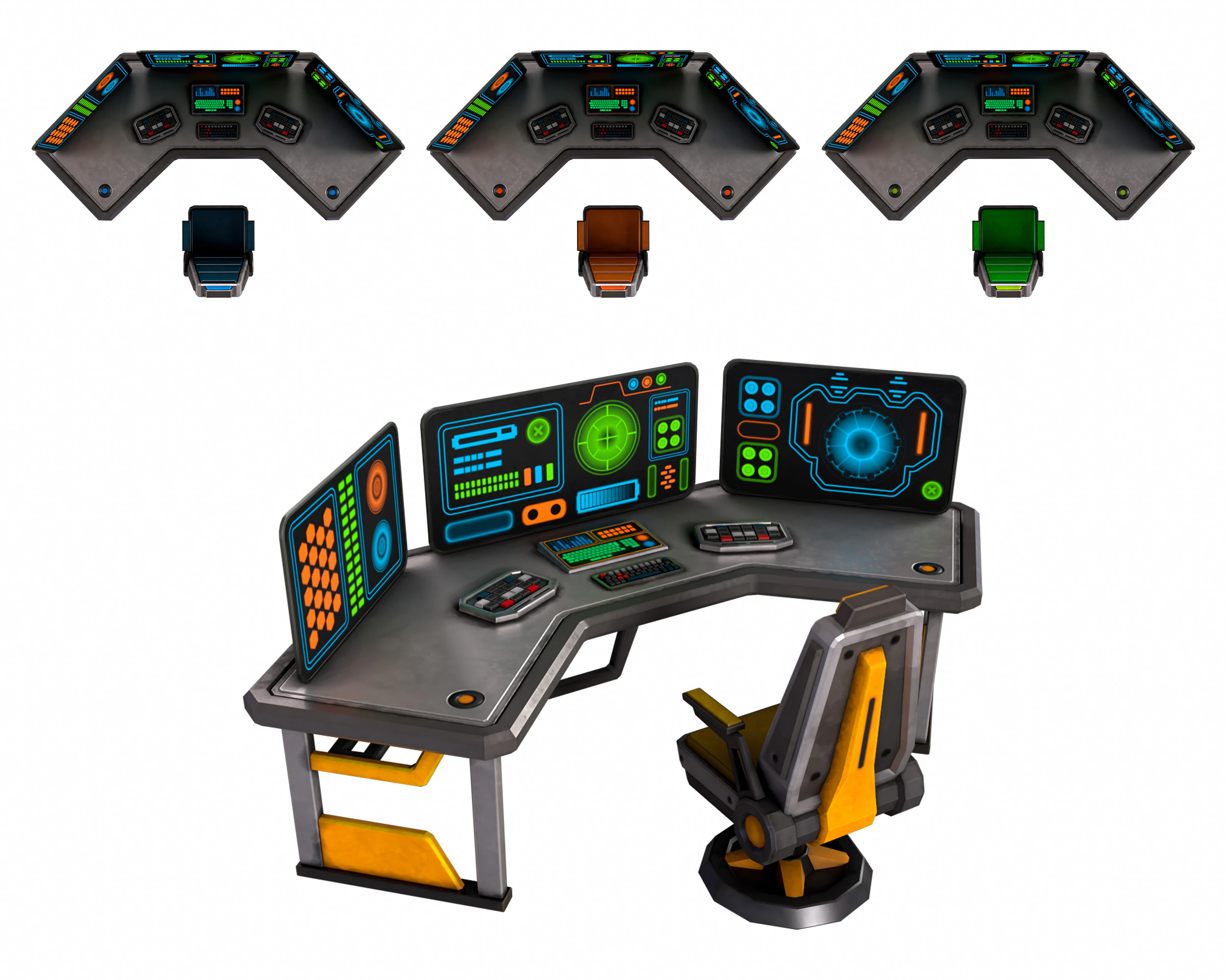 SCI FI PC Desk 3D Model .c4d .max .obj .3ds .fbx .stl .blend 