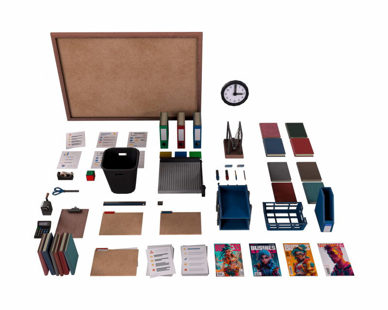 Office Stationery Model 3D .c4d .max .obj .3ds .fbx .stl .blend