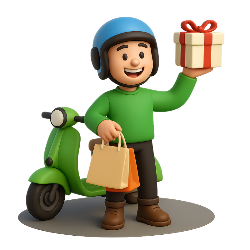 Delivery Driver with Scooter Cartoon Style 3Dモデル .c4d .max .obj .3ds .fbx .stl .blend 