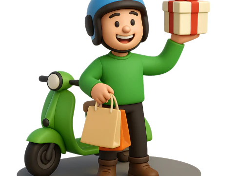 Kierowca dostawy w stylu kreskówki na skuterze Model 3D