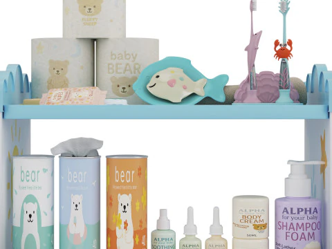 Childrens shelves with childrens cosmetics 3D Model